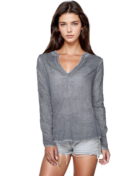 Pool to Party Shirts XS/S / Platinum / 100% Cotton Lace-Trimmed Cotton Shirt: Effortless Style, Washed-Lived Look