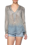 Pool to Party Shirts XS/S / Platinum/Denim / 100% Cotton Crossover Beaded Henley Top- Pigment Dye