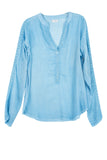 Pool to Party Shirts XS/S / Sky / 100% Cotton Open Collar Lace Cotton Shirt - Pigment Dye Almost Gone!