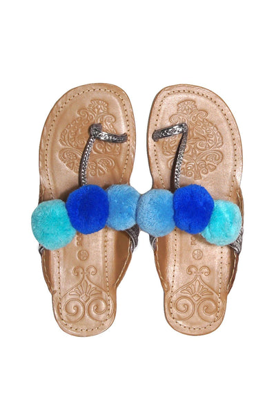 Pool to Party Shoes Pom Pom Sandal / 6 / Silver w/Pool Trim Pom Pom Sandal in Silver Metallic