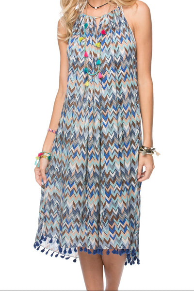 Pool to Party Sun Dress One Size / Blue / Wool/Nylon blend Multi Chevron Keyhole Coverup Sundress