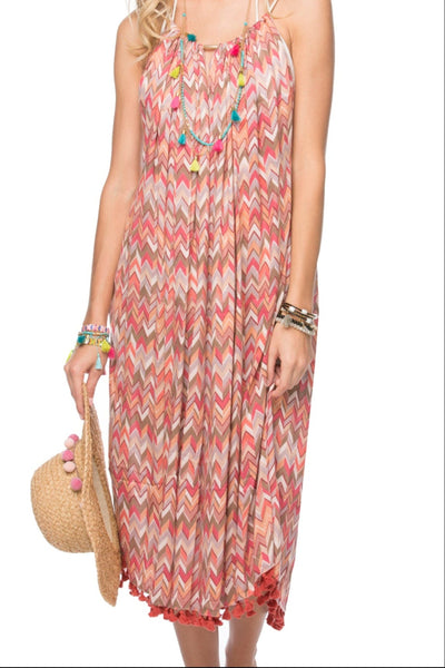 Pool to Party Sun Dress One Size / Coral / Wool/Nylon blend Multi Chevron Keyhole Coverup Sundress