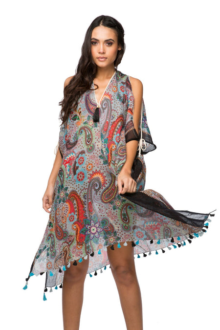 Fringe Cotton Tassel Dress with Embroidery