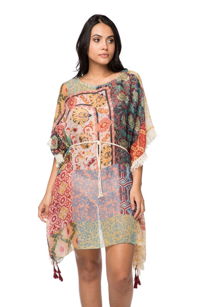 Pool to Party Sun Dress One Size / Multi Boho Beach Sundress in Moroccan Feel Print