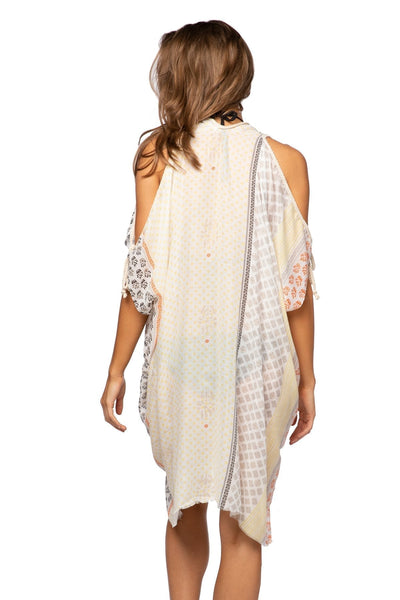 Pool to Party Sun Dress One Size / Yellow / 100% Polyester Open Shoulder Dress in Sun Stamp Print