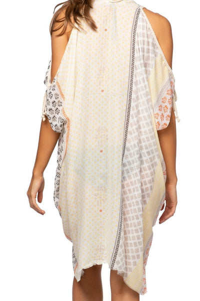 Pool to Party Sun Dress One Size / Yellow / 100% Polyester Open Shoulder Dress in Sun Stamp Print