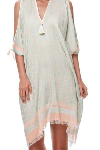 Pool to Party Sundress One Size / Aqua / 97% Cotton/3% Lurex Open Shoulder Sundress Coverup in Tidal Wave Fabric