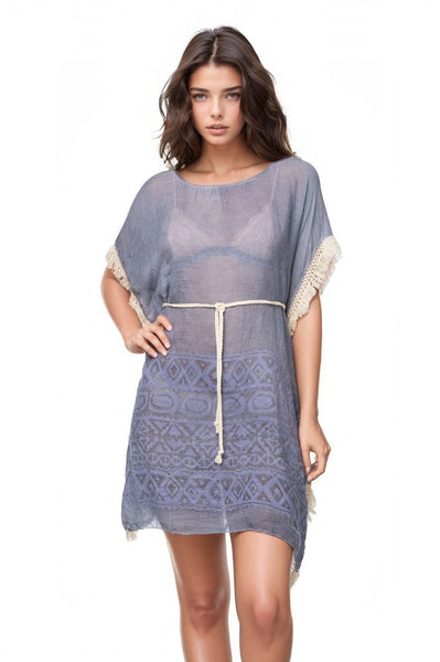 Pool to Party Sundress One Size / Denim Boho Beach Sundress in Dapper in Denim Print