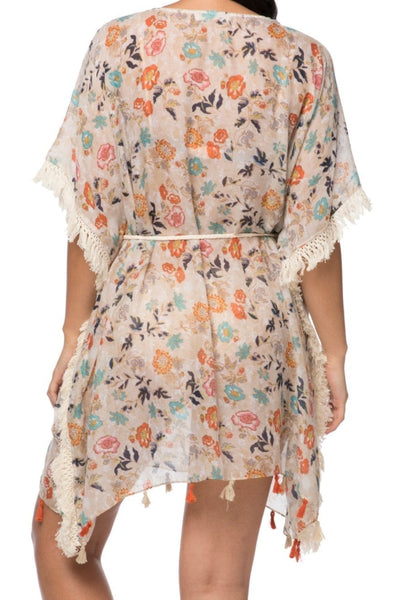 Pool to Party Sundress One Size / Ivory Boho Beach Sundress Coverup in Antique Bloom Print