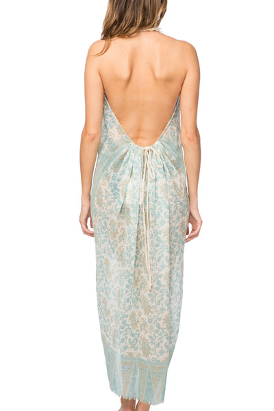 Pool to Party Sundress One Size / Mint / 100% Polyester Fringe Halter Coverup in Ivy Relic Print