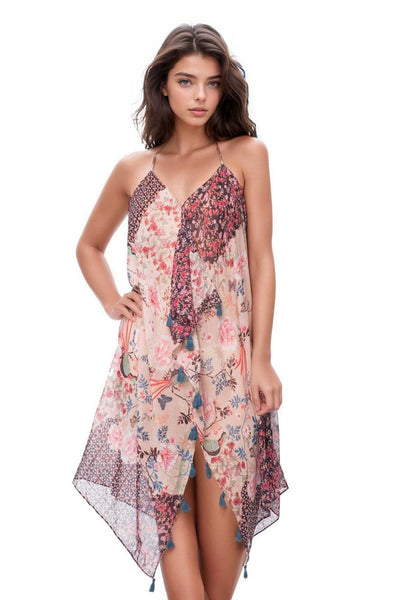 Pool to Party Sundress One Size / Multi / 100% Polyester Maxi Tassel Coverup Sundress in Selena Floral Print