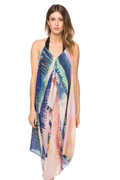 Pool to Party Sundress One Size / Multi / 70% Polyester/ 30% Cotton Maxi Tassel Coverup Sun Dress in Mystic Sunrise