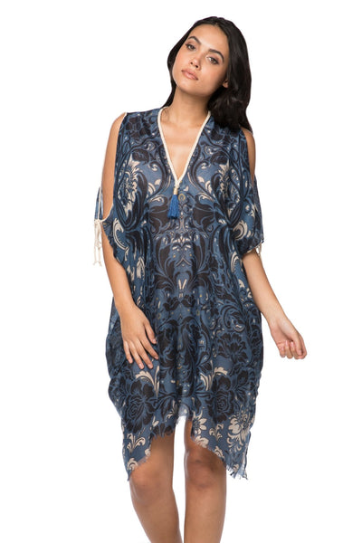 Pool to Party Sundress One Size / Navy / 100% Polyester Open Shoulder Dress in Nightfall Print