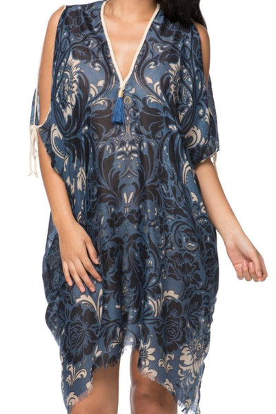 Pool to Party Sundress One Size / Navy / 100% Polyester Open Shoulder Dress in Nightfall Print