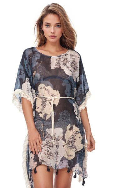 Pool to Party Sundress One Size / Navy Boho Beach Sundress Coverup in Evening Primrose Print