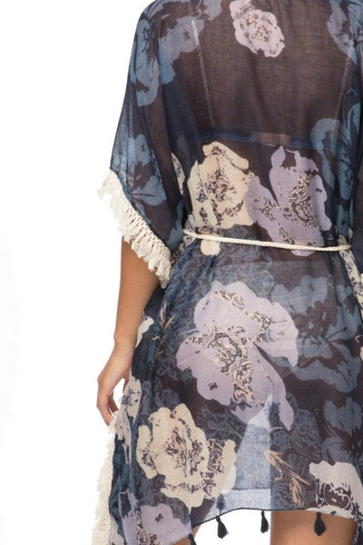 Pool to Party Sundress One Size / Navy Boho Beach Sundress Coverup in Evening Primrose Print