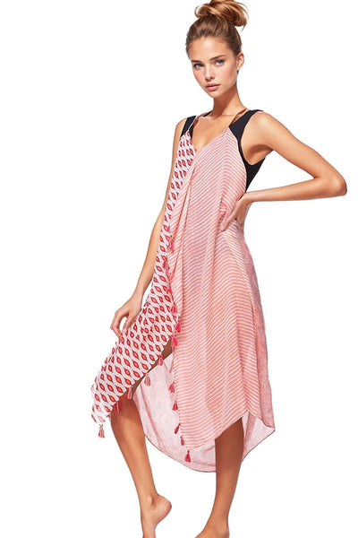 Pool to Party Sundress One Size / Red / 100% Poly Tassel Halter Sundress Coverup in Vacation Melody print