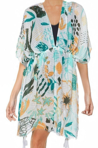 Pool to Party Sundress One Size / Teal / 100% Cotton Golden Afternoon Print Isle Sun Dress