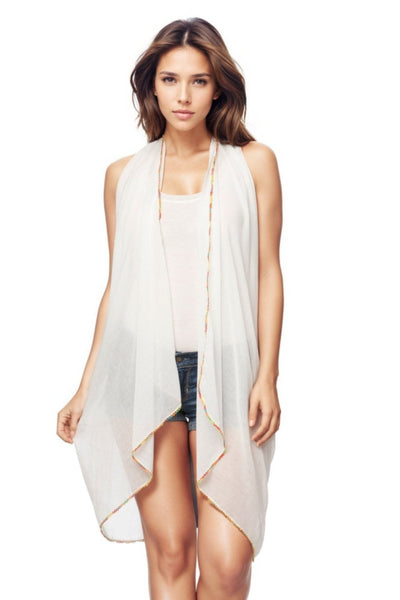 Pool to Party Vest Colored Edge / One Size / White Free Spirit Vest in Colored Edge - White