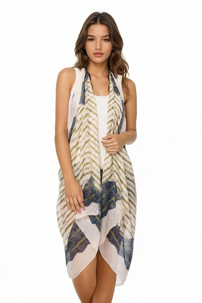 Pool to Party Vest Striped Lace Border / One Size / Olive Free Spirit Vest in Striped Lace Border Print