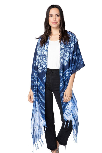 Pool to Party Wrap One Size / Indigo / 100% Poly Seaside Serape in Indigo Diamond Tie Dye Print
