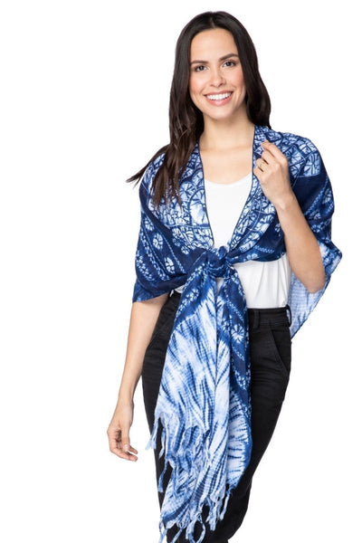 Pool to Party Wrap One Size / Indigo / 100% Poly Seaside Serape in Indigo Diamond Tie Dye Print