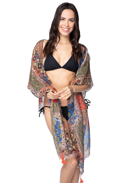 Pool to Party Wrap One Size / Sand / 100% Polyester Summer Bazaar Seaside Serape in Summer Bazaar Print