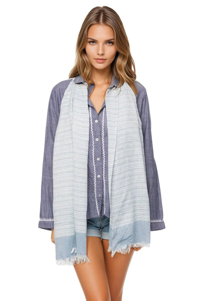 Prep School Stripe Border Textured Scarf Wrap - Subtle Luxury