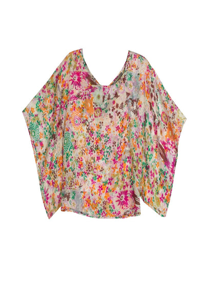Printed Silk Top with Kimono Sleeve - Subtle Luxury