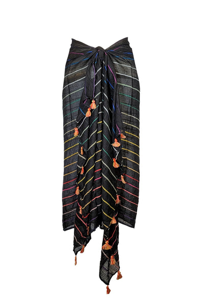 Rainbow Magic Black Multi Color Stripe Scarf Wrap Sarong - Subtle Luxury