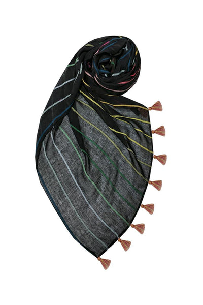 Rainbow Magic Black Multi Color Stripe Scarf Wrap Sarong - Subtle Luxury