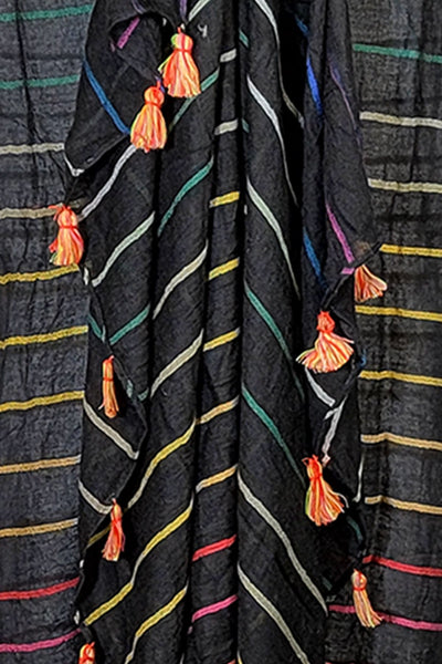Rainbow Magic Black Multi Color Stripe Scarf Wrap Sarong - Subtle Luxury