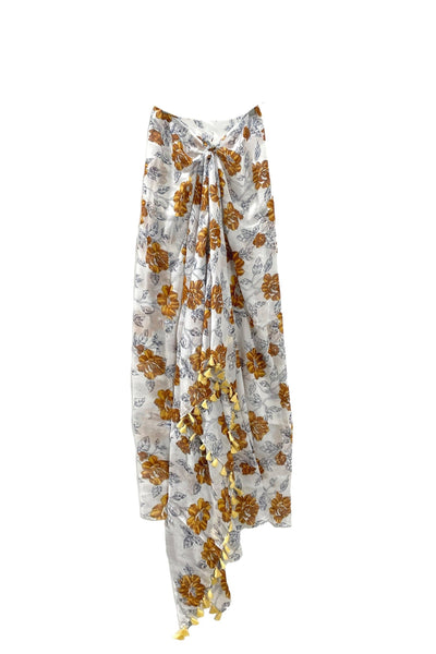 Resurgence Golden Floral Print Wrap Sarong Scarf - Subtle Luxury