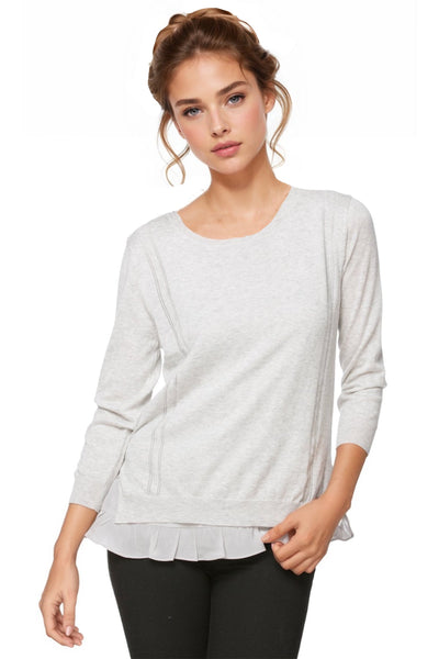 Ruffle Layered Silk Chiffon Crewneck Cotton Sweater - Subtle Luxury