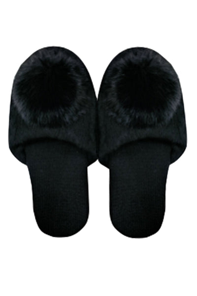 Shiloh Cashmere Slipper with Fur Pom Pom - Subtle Luxury