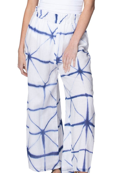 Shirred Waist Cotton Tie Dye Print Beach Pant - Subtle Luxury