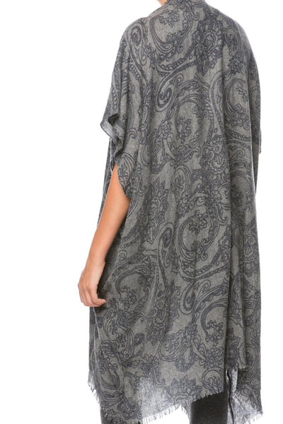Spun Luxury Poncho Extra Fine Wool Silk Kimono in Muted Prints