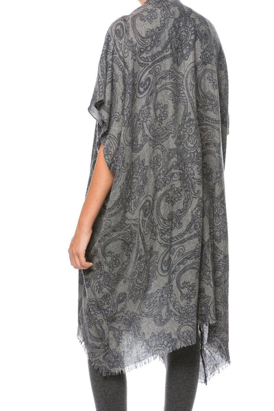 Spun Luxury Poncho Extra Fine Wool Silk Kimono in Muted Prints
