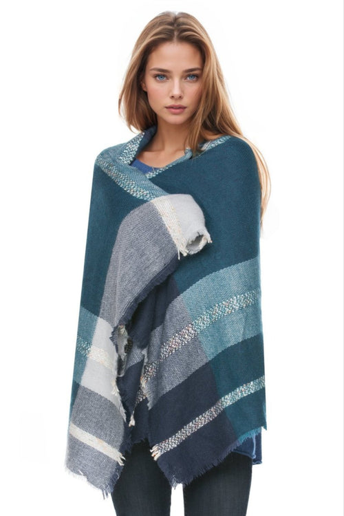 Spun Scarves Blanket Wrap Navy / One Size Blanket Wrap in Plaid N Dipity