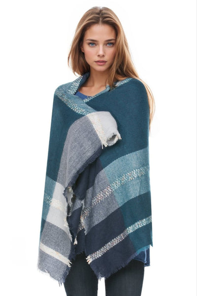 Spun Scarves Blanket Wrap Navy / One Size Blanket Wrap in Plaid N Dipity