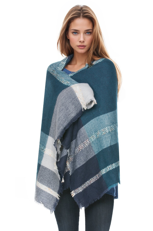 Spun Scarves Blanket Wrap Navy / One Size Plaid N Dipity Blanket Wrap