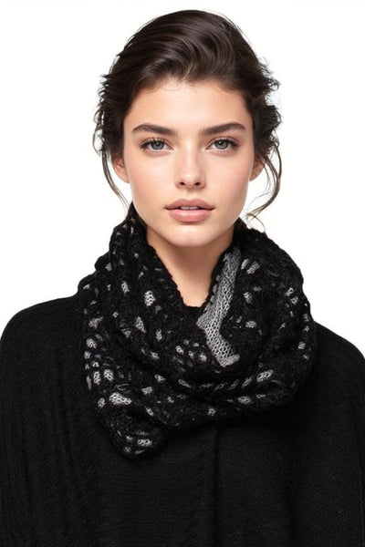 Spun Scarves Knit Scarf 2-Tone Lace Crochet Infinity Scarf / Black-Grey 2-Tone Lace Hand Knit Crochet Infinity Scarf