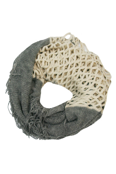 Spun Scarves Knit Scarf Cream/Grey Convertible Over-sized Hand Knit Scarf in Cream & Grey