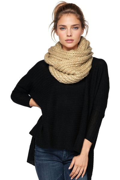 Spun Scarves Knit Scarf Gold Shimmer Knit Infinity Scarf with Metallic Yarn