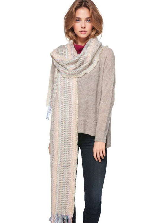 Spun Scarves Knit Scarf Ivory / One Size Hand Loomed Colored Stitches Winter Scarf-Wrap