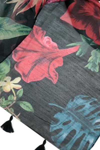 Spun Scarves Luxury Scarf Hibiscus Garden Scarf / Black Hibiscus Garden Scarf