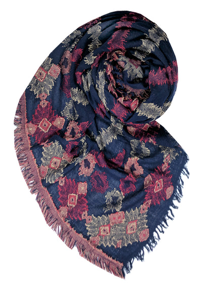 Spun Scarves Luxury Scarf Menagerie Stripe Jacquard Wrap / Navy Menagerie Stripe Jacquard Fabric Scarf Wrap