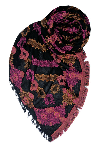 Spun Scarves Luxury Scarf Menagerie Stripe Jacquard Wrap / Sun Menagerie Stripe Jacquard Fabric Scarf Wrap