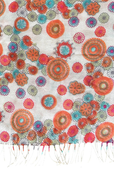Spun Scarves Luxury Scarf Orange Flower Shower Print Wool Scarf