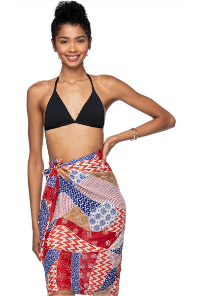 Spun Scarves Luxury Scarf Patchwork Print Scarf/Wrap / Red Patchwork Print Wrap/Scarf
